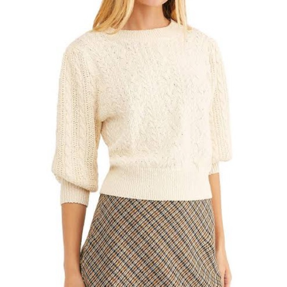 Free People villa cable pullover in ivory